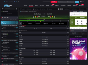 MyStake live betting interface with in-play football markets.