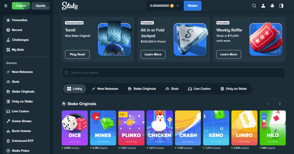 Stake.com casino – slots and live dealer games
