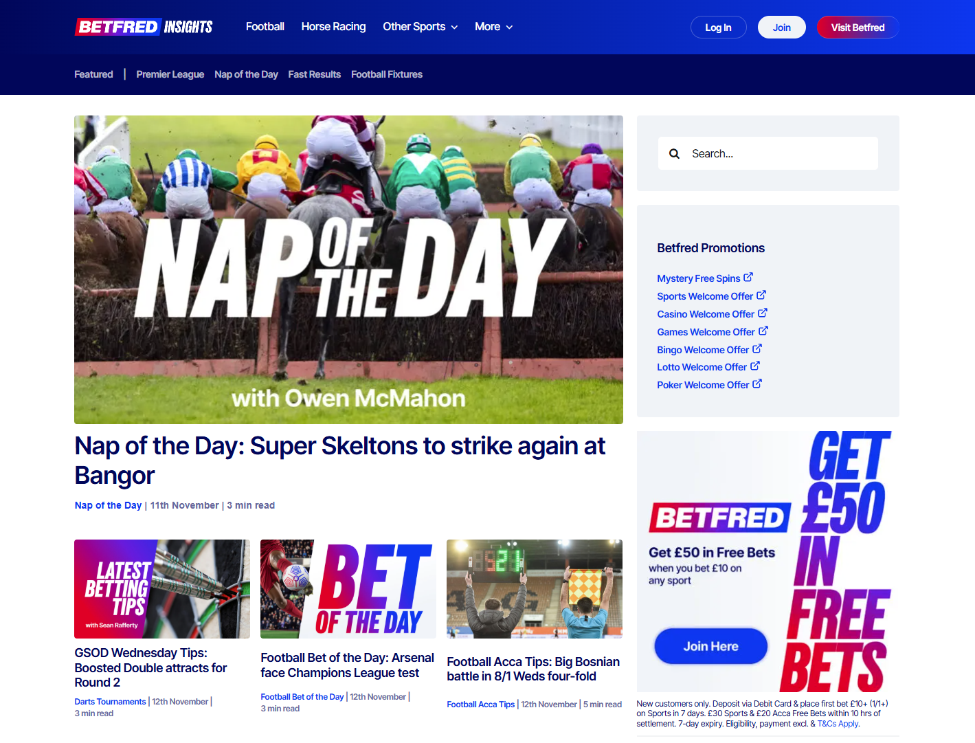Betfred news and insights section featuring the latest sports articles and event previews.