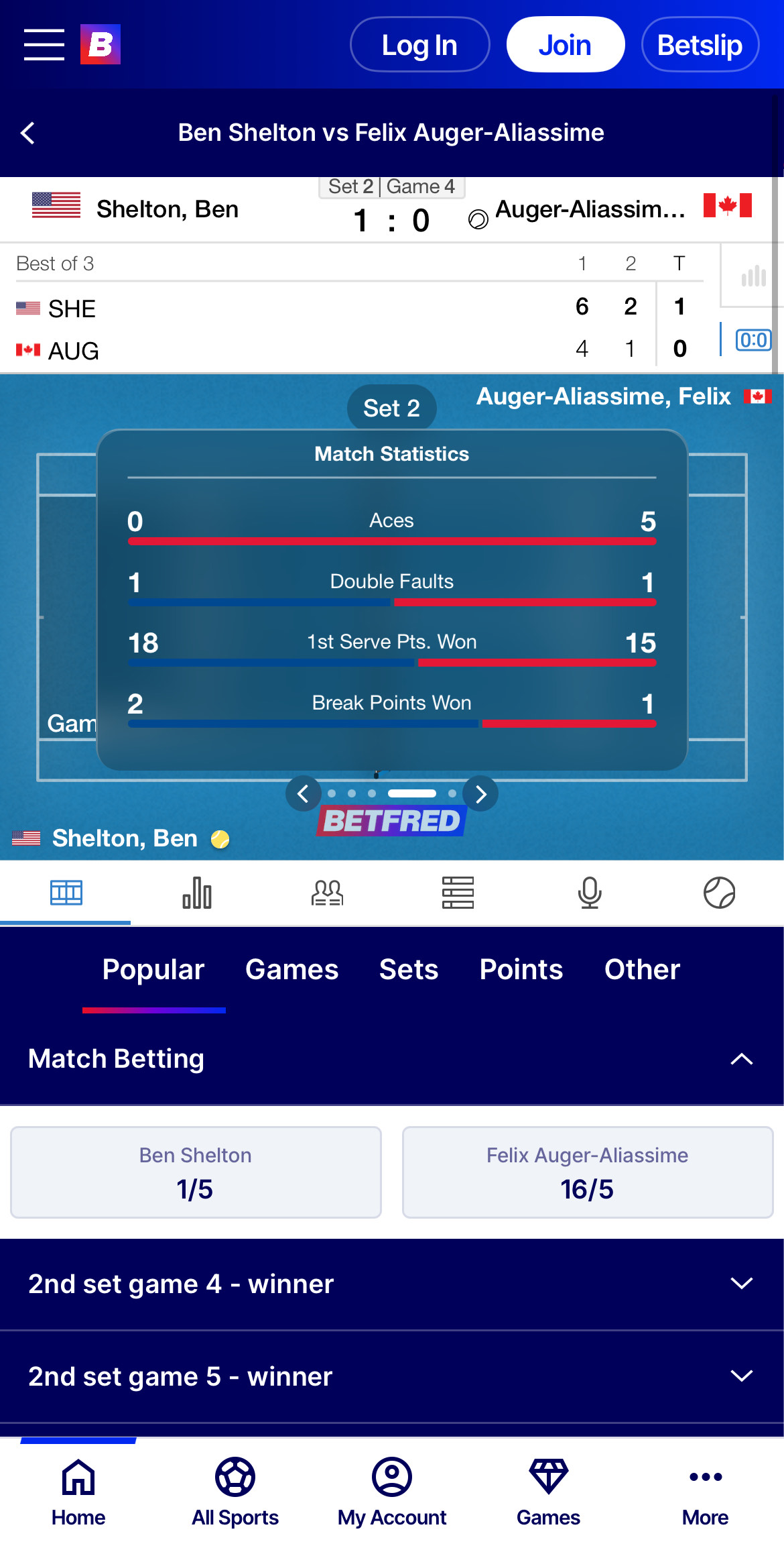 Betfred mobile app betting market view showing live football odds and user-friendly navigation.