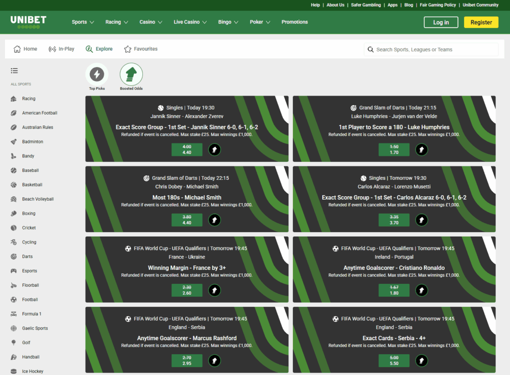 Unibet Bet Builder feature used to combine multiple football selections into one customised bet.