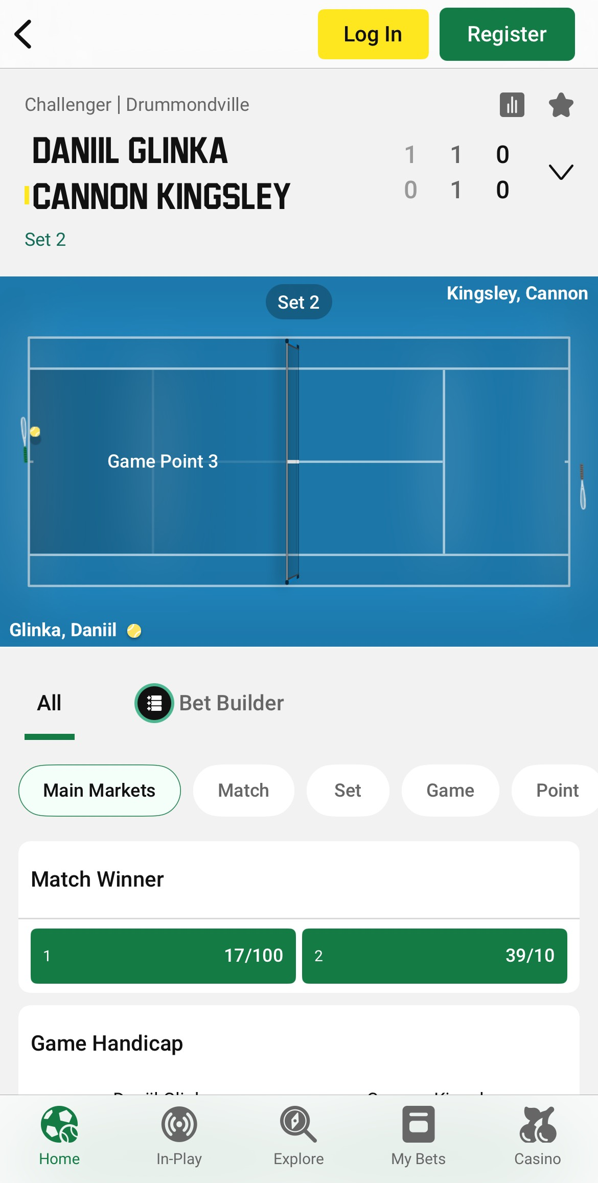 Unibet mobile app betting market view showing live football odds and user-friendly navigation.