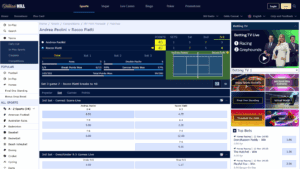 William Hill live in-play betting screen showing football match odds and real-time stats.