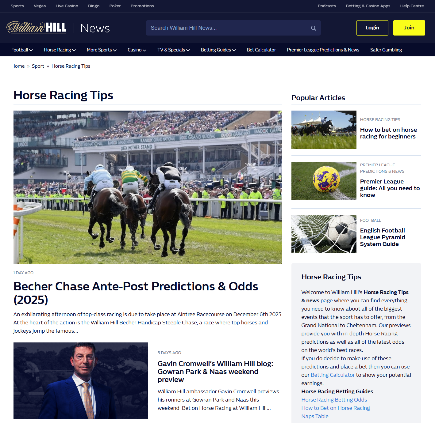 William Hill news and insights section featuring the latest sports articles and event previews.