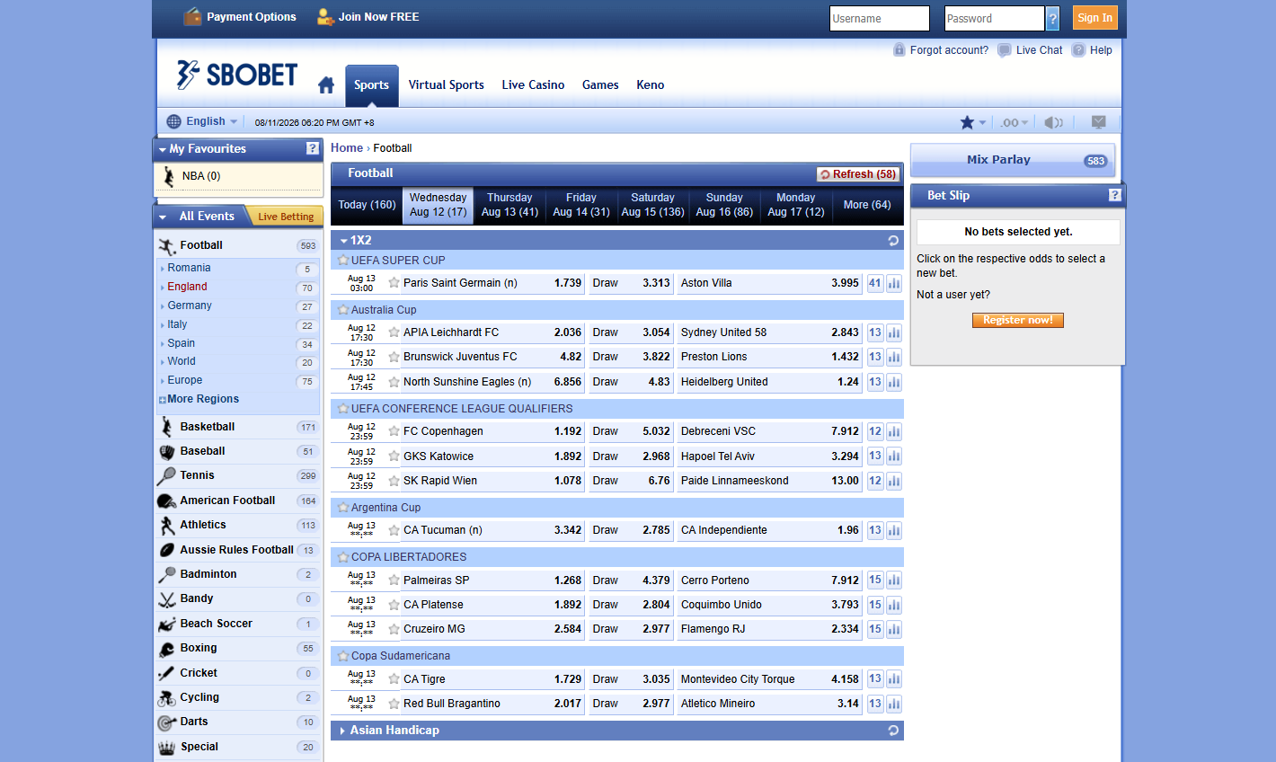 SBOBET sportsbook interface